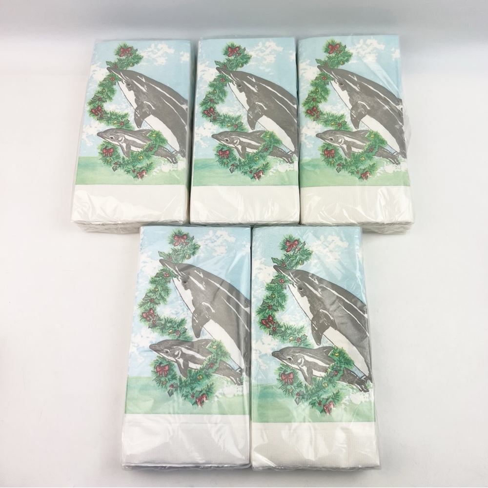 5 Pks Vtg Ganz Christmas Holiday Paper Guest Towels Dolphins Ocean Wreath Holly